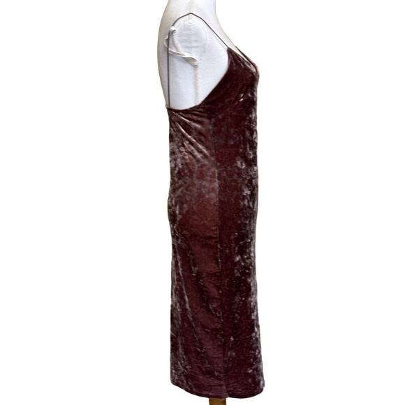 MindCode brown crushed velvet slip dress, midi, large, vintage, whimsical, alt - Picture 3 of 4